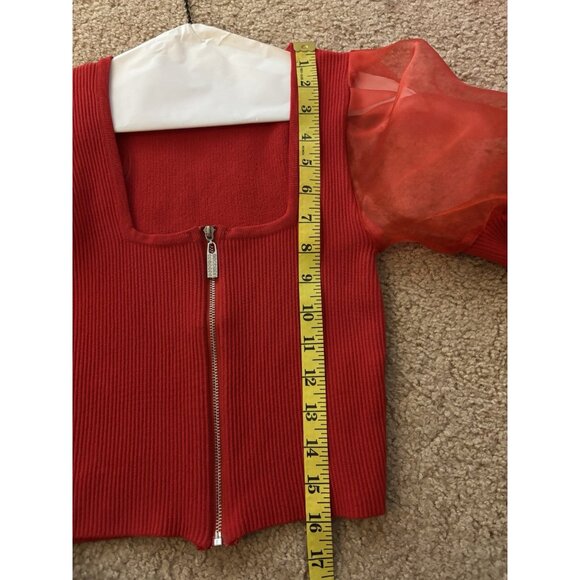 Balboa Zip Up Crop Top Red Puff Sleeves Size Small - Picture 5 of 7